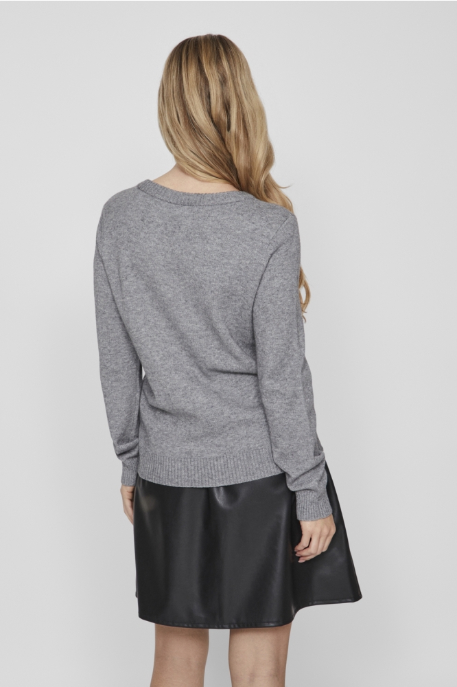 VIRIL O-NECK L/S KNIT TOP - NOOS 14054177 MEDIUM GREY MELANGE
